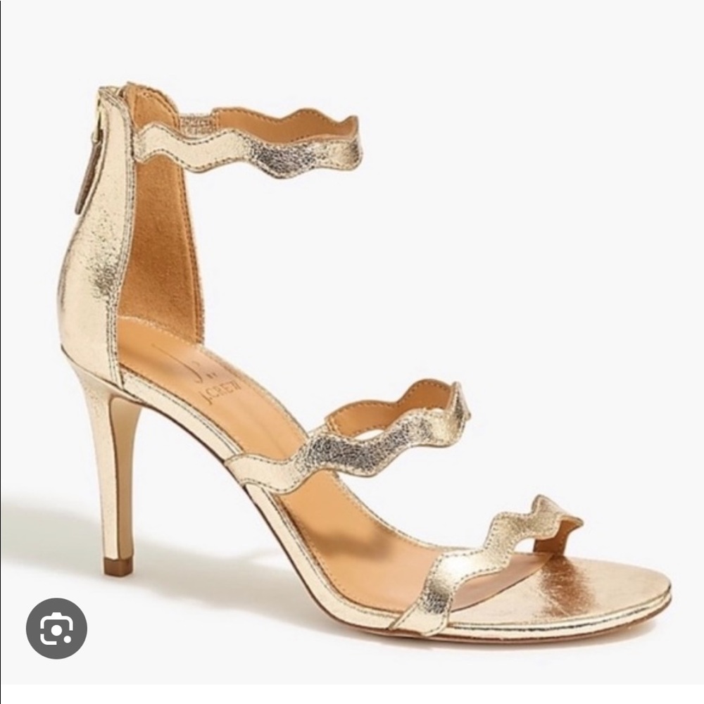 J. Crew Factory Gold Metallic Strappy Heel Sandals 7.5